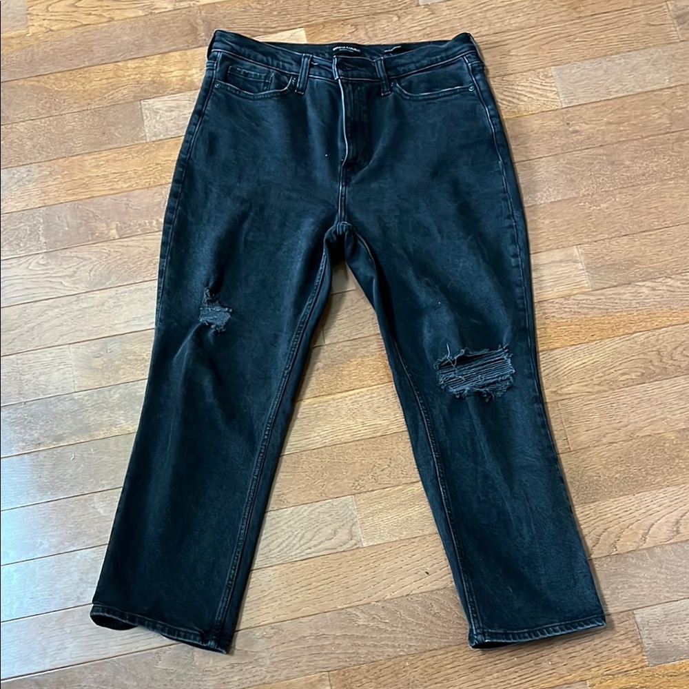 Banana Republic Black High Rise Straight Distressed Jeans